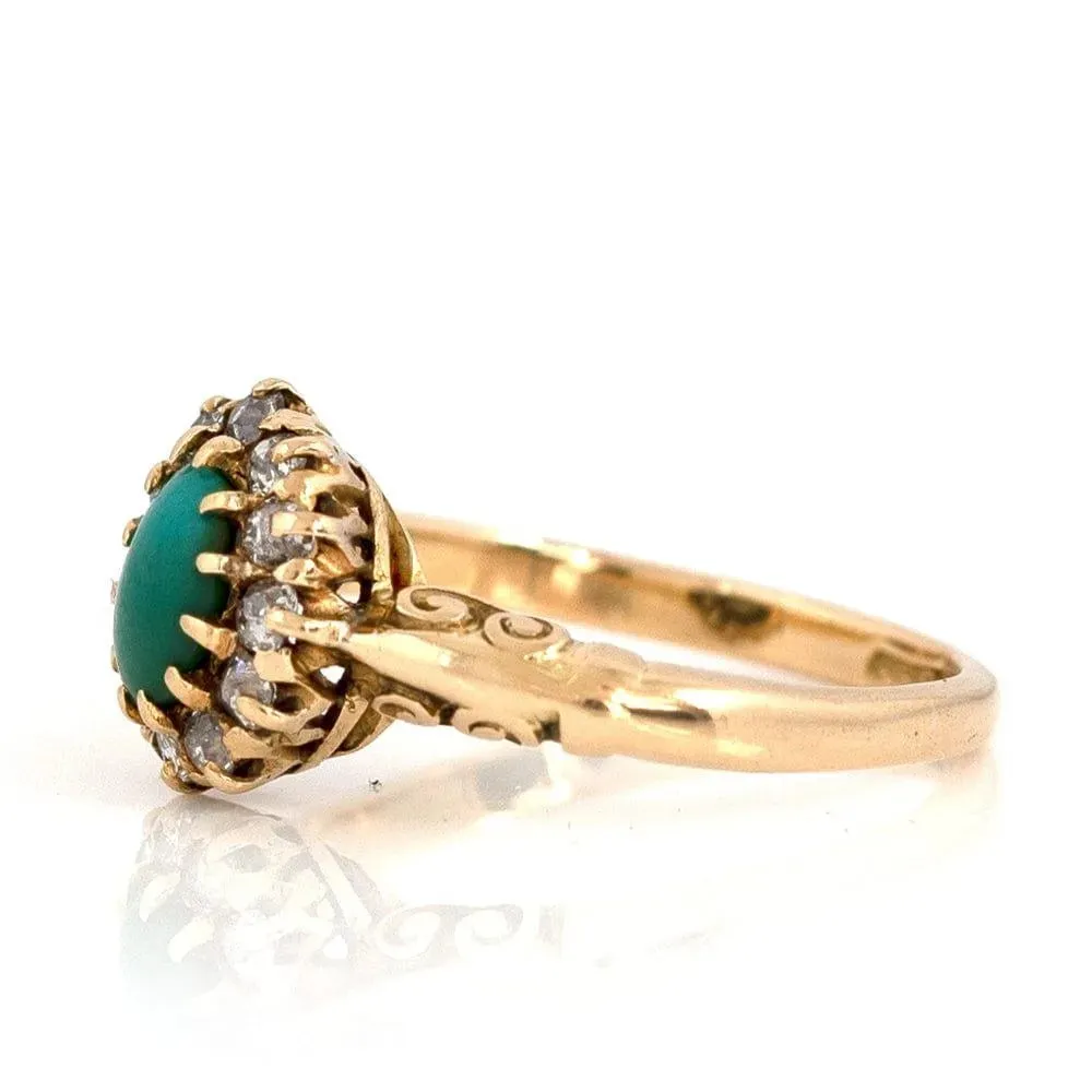 Antique Victorian Turquoise Diamond Halo 18ct Gold Ring