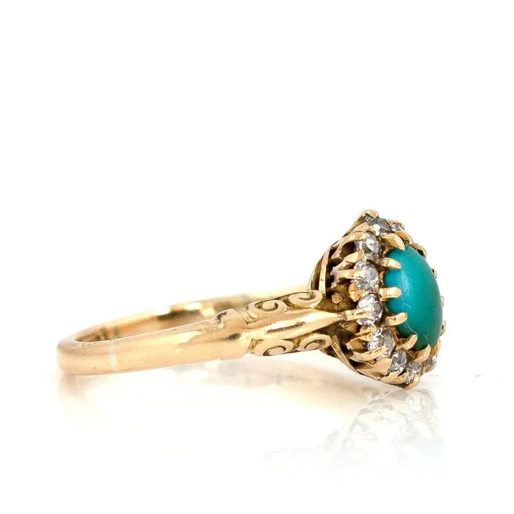 Antique Victorian Turquoise Diamond Halo 18ct Gold Ring