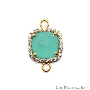 Aqua Chalcedony & Cubic Zircon Pave 10mm Cushion Gold Plated Double Bail Connector