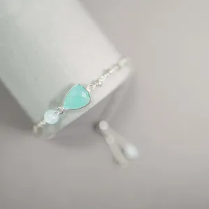 Aqua Chalcedony Silver Adjustable Bracelet