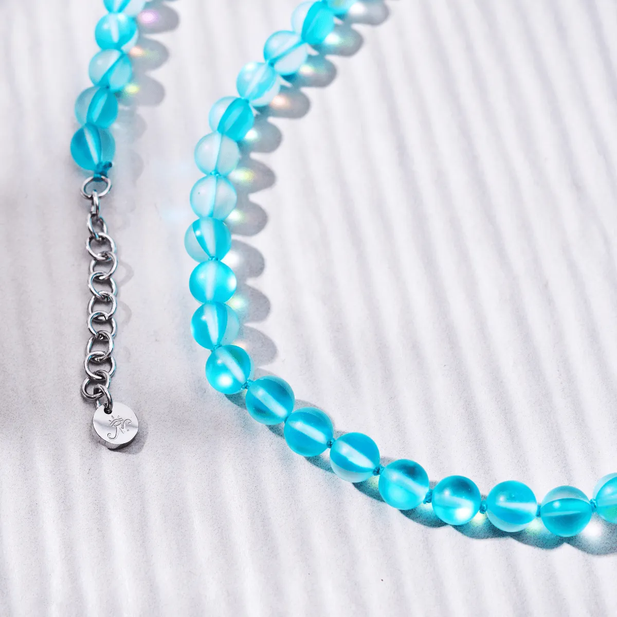 Aquamarine | Silver | Mermaid Glass Knotted Necklace