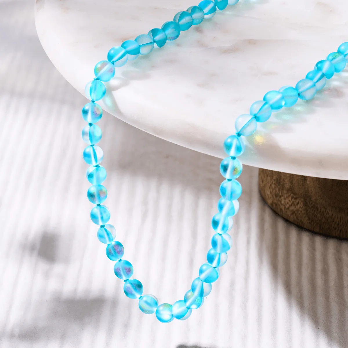 Aquamarine | Silver | Mermaid Glass Knotted Necklace