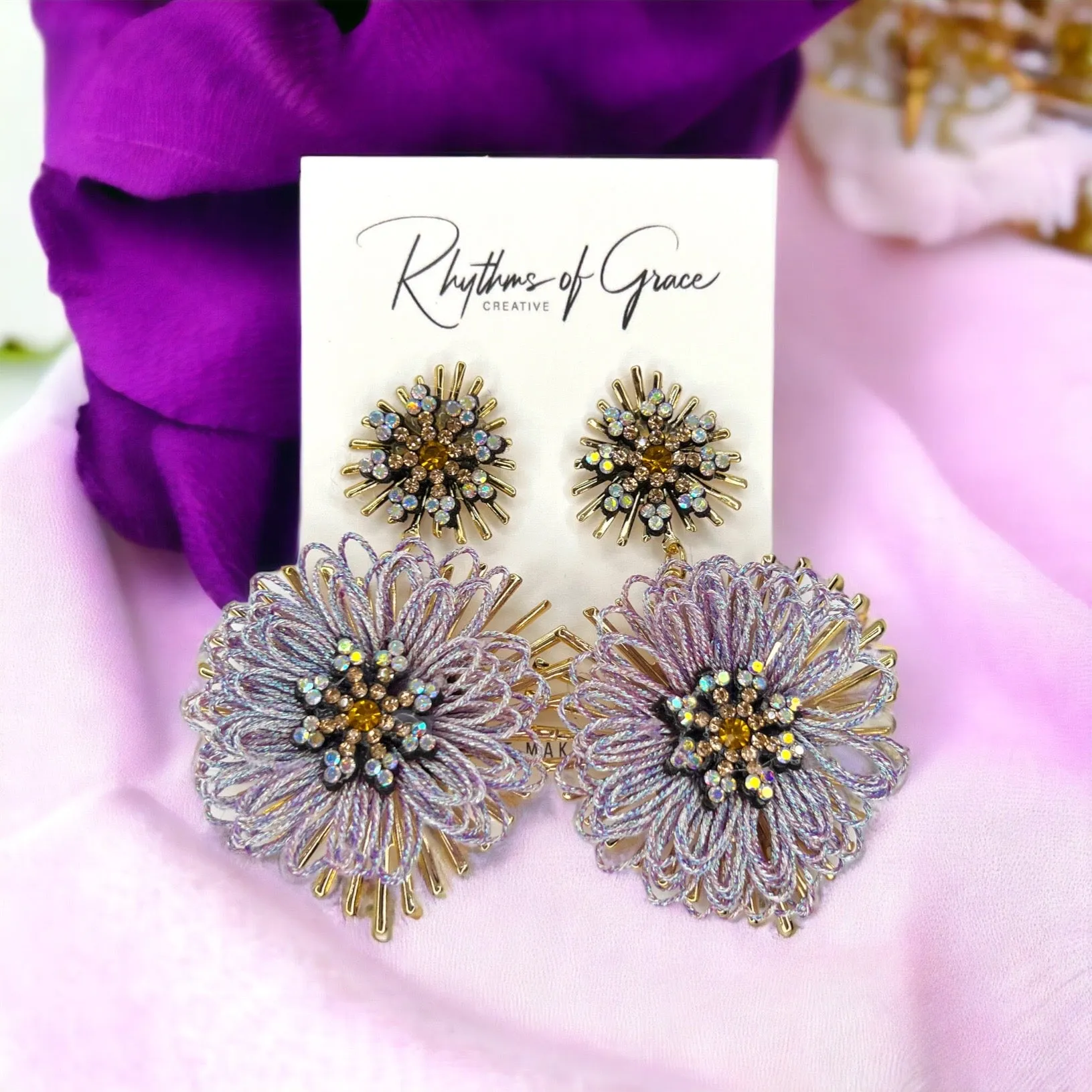 Beaded Flower Earrings - Boho Chic, Lavender Earrings, Floral Accessories, Fun and Funky