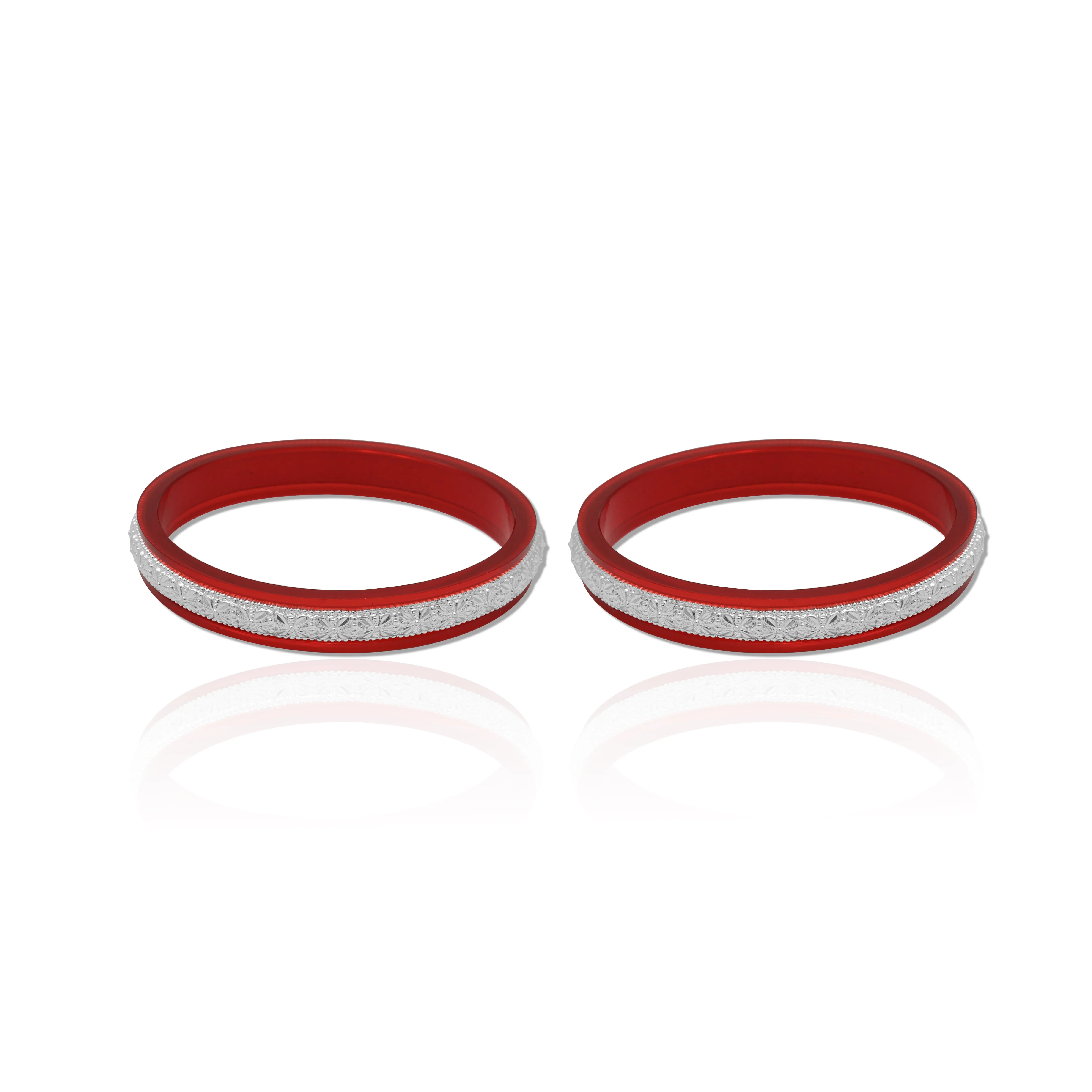 Beautiful Red Bangles with Delicate Silver Engraving