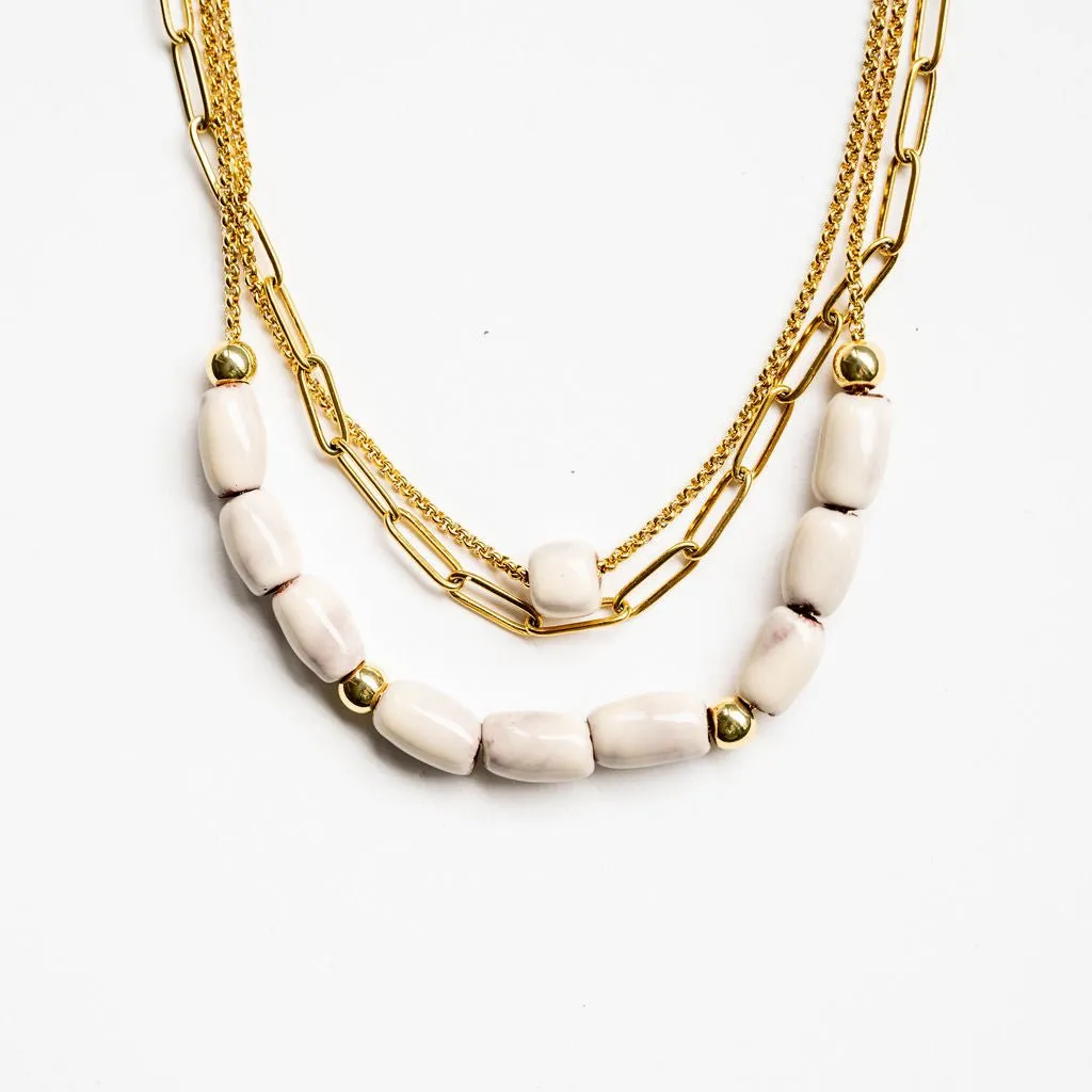 Bel Koz Elongated Clay Bead Layered Necklace