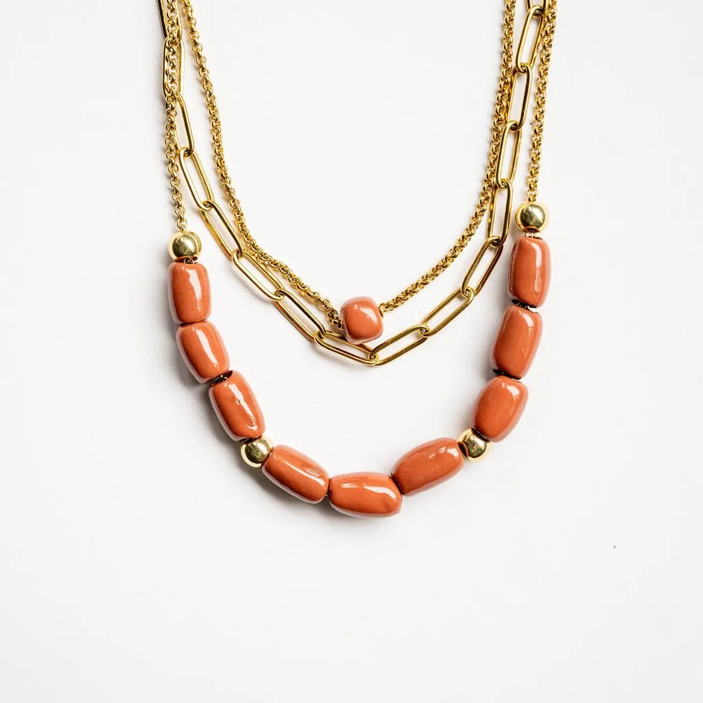 Bel Koz Elongated Clay Bead Layered Necklace