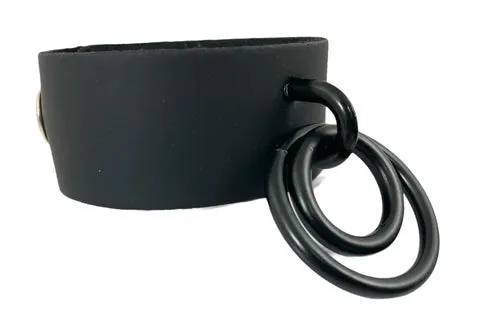 Black Leather Bracelet w/ 2 Black O Ring Details