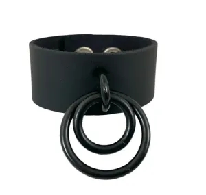 Black Leather Bracelet w/ 2 Black O Ring Details