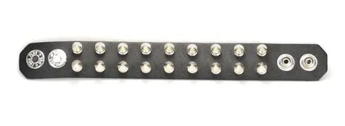 Black Leather Bracelet w/ 2 Rows of Silver Spikes