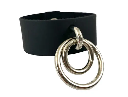 Black Leather Bracelet w/ 2 Silver O Ring Details