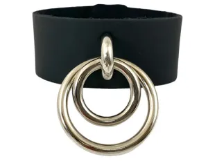 Black Leather Bracelet w/ 2 Silver O Ring Details