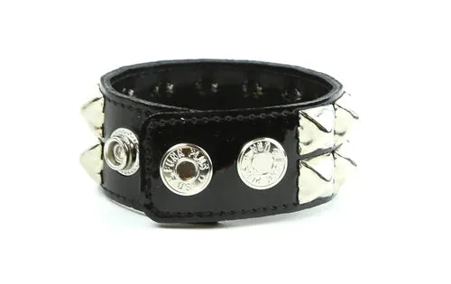 Black Patent Leather Bracelet w/ 2 Rows of Silver Pyramid Studs