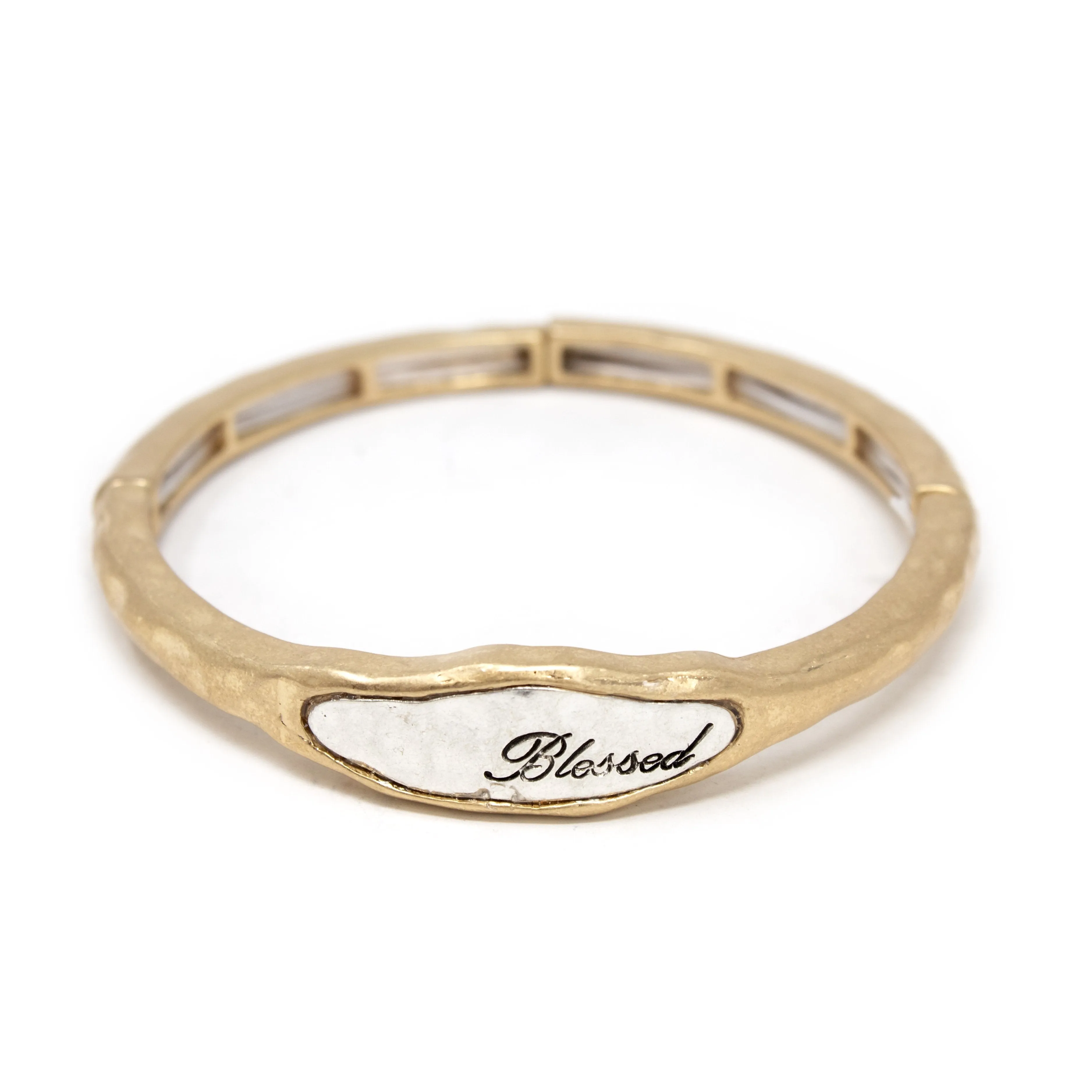 Blessed Hammered Stretch Bracelet 2Tone GLD