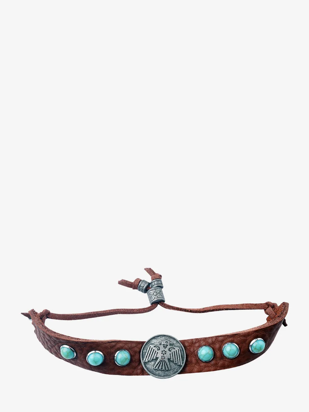 BR190325-12   Thunderbird Nickel Turquoise Stone Leather Bracelet