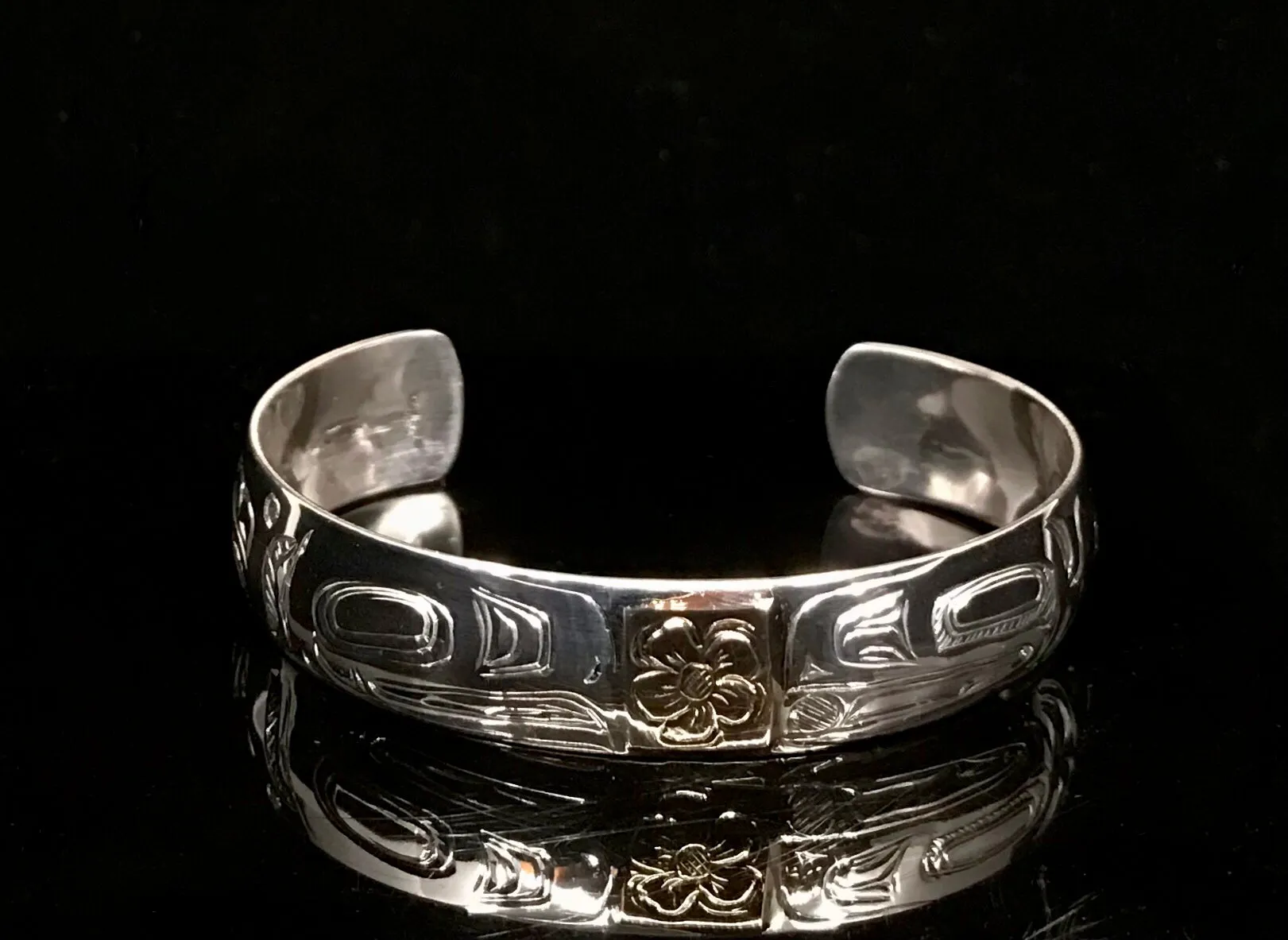 Bracelet- S. Sheakley; Silver, Gold Overlay, Various Designs, 1/2"