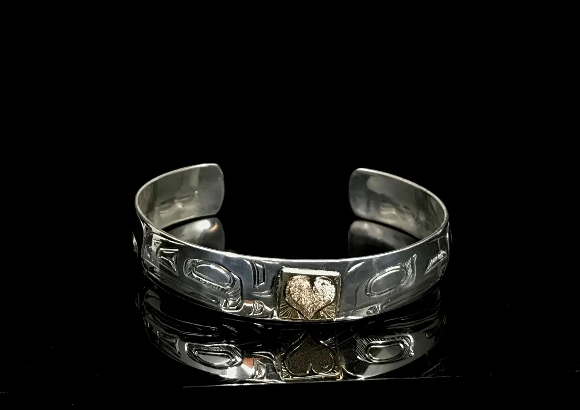 Bracelet- S. Sheakley; Silver, Gold Overlay, Various Designs, 1/2"