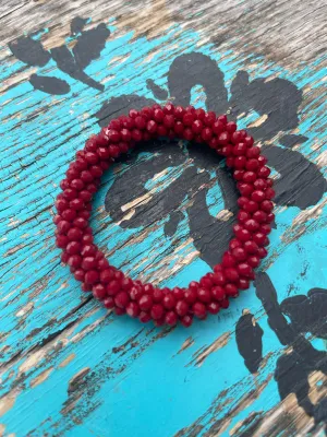 Burgundy Beaded Stretchy Bracelet