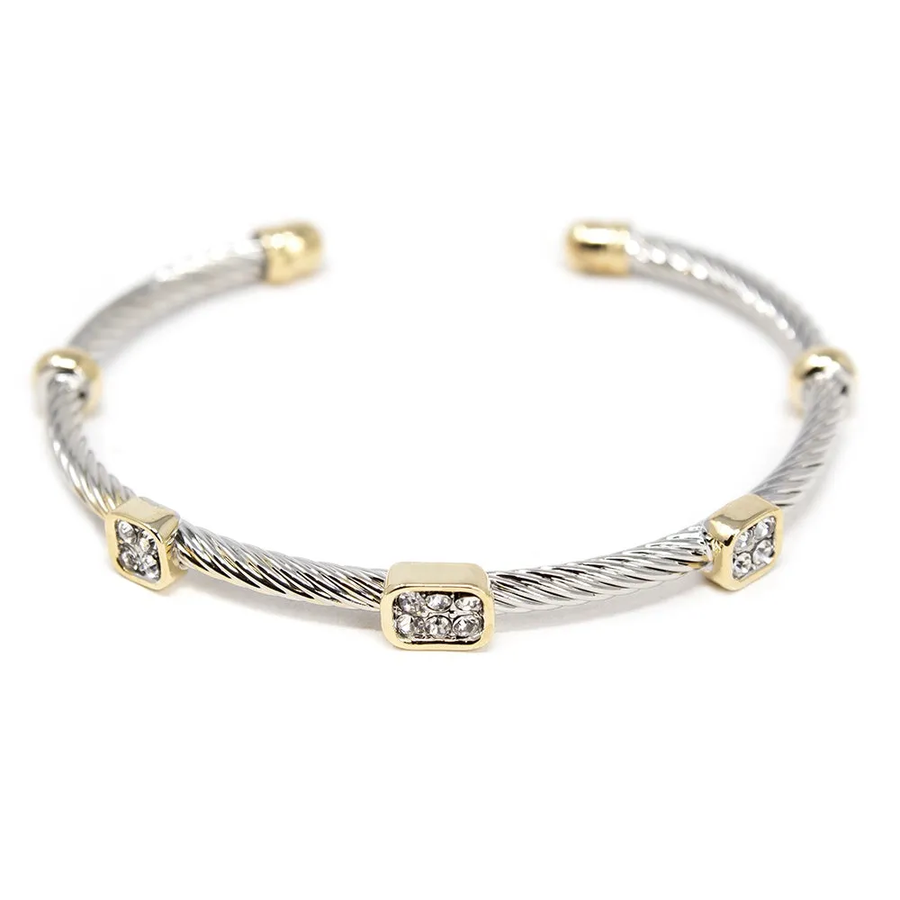 Cable Bracelet Three Pave Stations