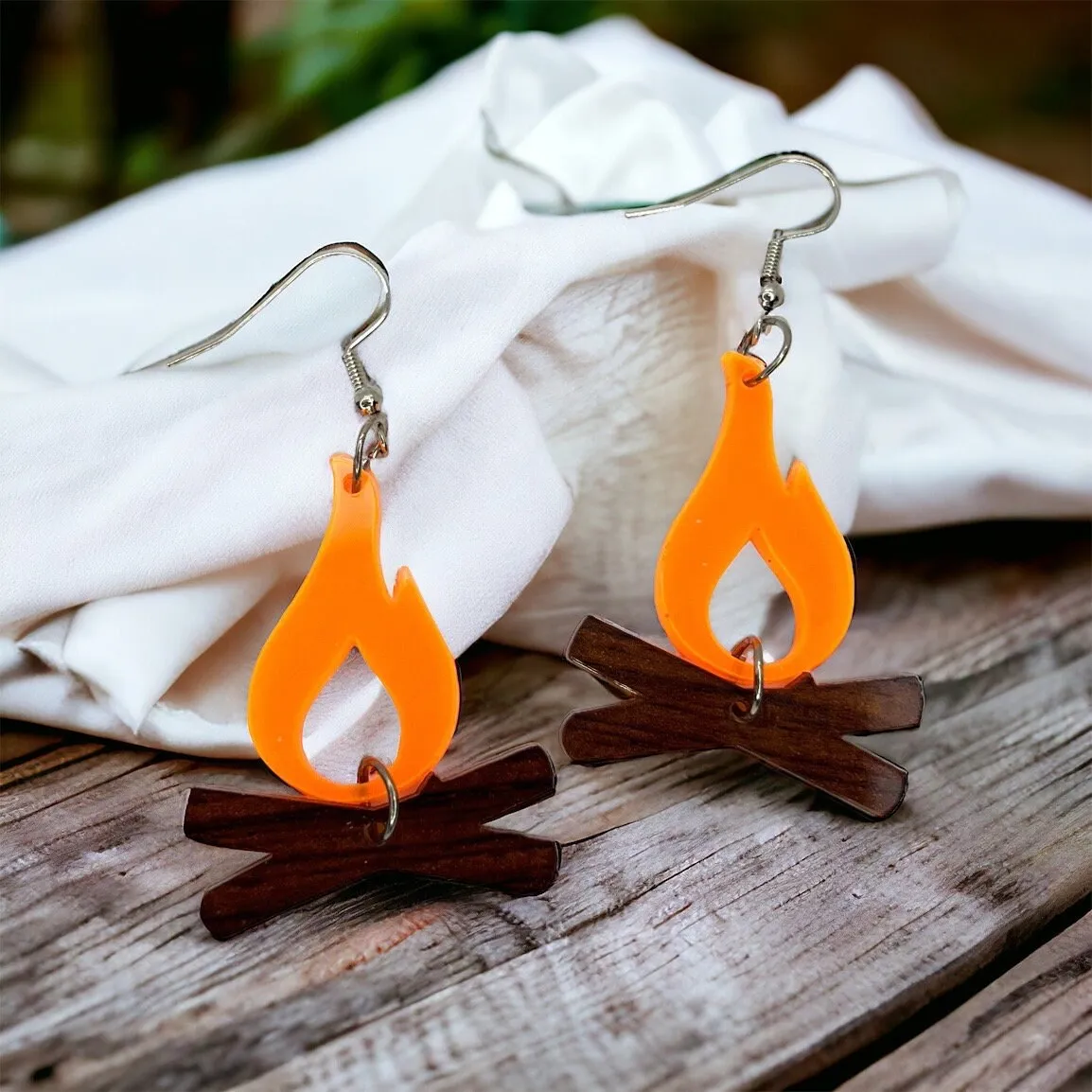 Campfire Earrings, Campfire Jewelry, Handmade Earrings, Handmade Jewelry, Fire Earrings, Campfire Accessories, Gone Camping, Camping Earring