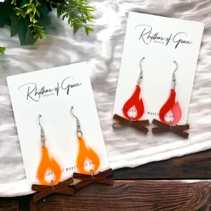 Campfire Earrings, Campfire Jewelry, Handmade Earrings, Handmade Jewelry, Fire Earrings, Campfire Accessories, Gone Camping, Camping Earring