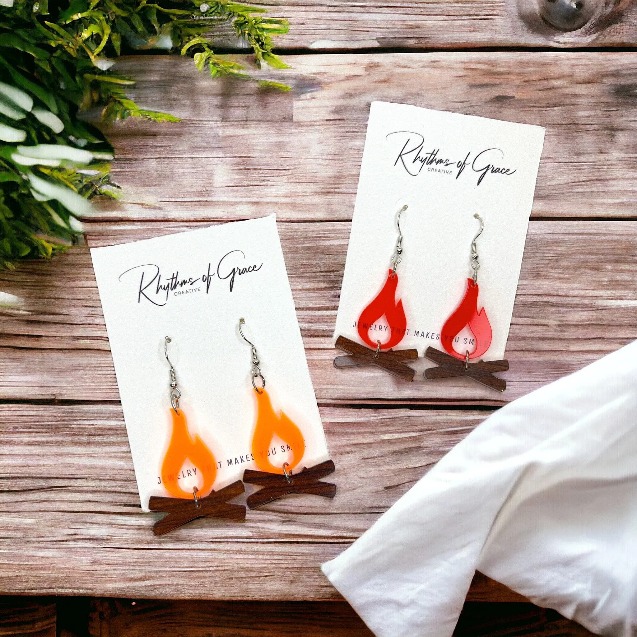 Campfire Earrings, Campfire Jewelry, Handmade Earrings, Handmade Jewelry, Fire Earrings, Campfire Accessories, Gone Camping, Camping Earring