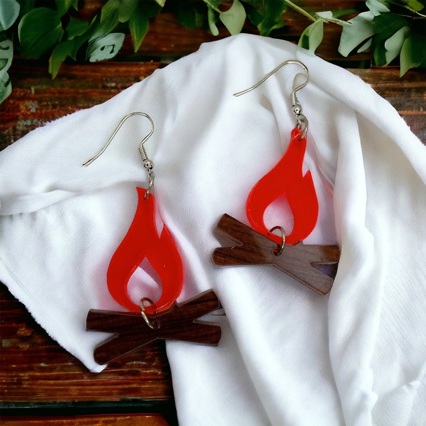 Campfire Earrings, Campfire Jewelry, Handmade Earrings, Handmade Jewelry, Fire Earrings, Campfire Accessories, Gone Camping, Camping Earring