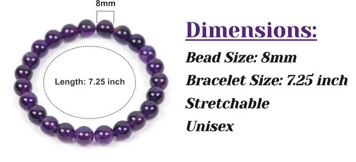 Certified Premium Quality Amethyst 8mm Natural Stone Bracelet