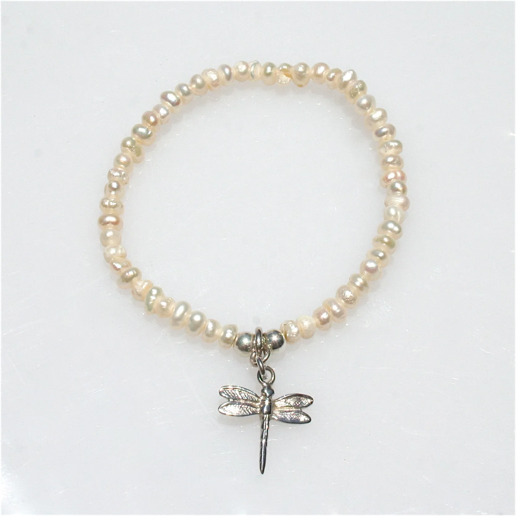 Children’s Pearl Bracelet with Sterling Silver Dragonfly Charm