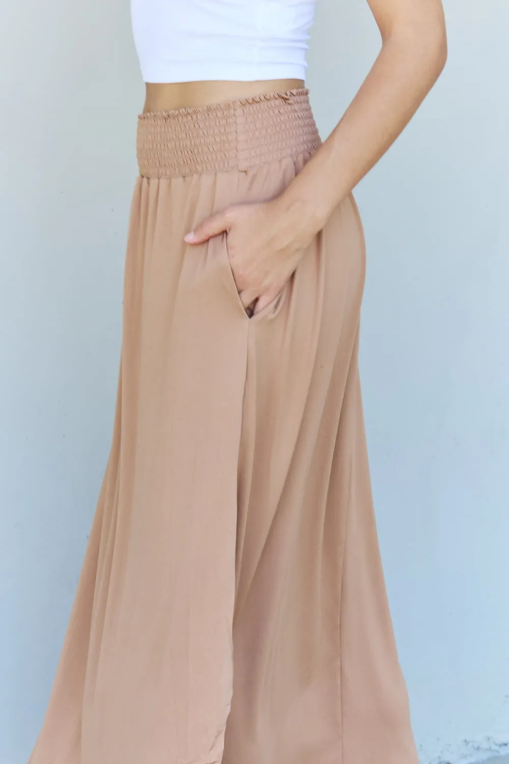 Comfort Princess High Waist Scoop Hem Maxi Skirt in Tan