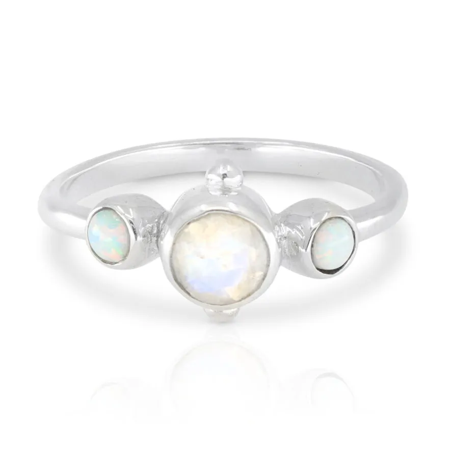 Cora Moonstone and Opal Silver Ring