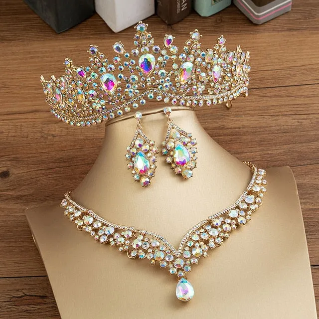 Crystal Water Drop Bridal Jewelry Sets Tiaras Crown Necklace Earrings