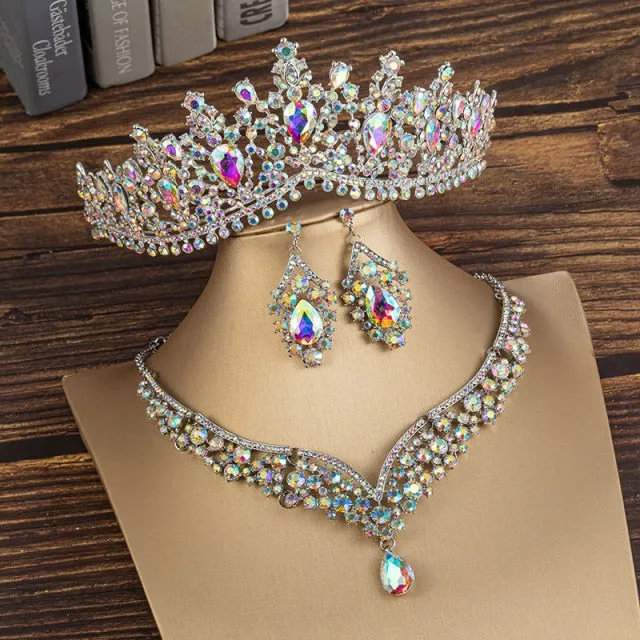 Crystal Water Drop Bridal Jewelry Sets Tiaras Crown Necklace Earrings