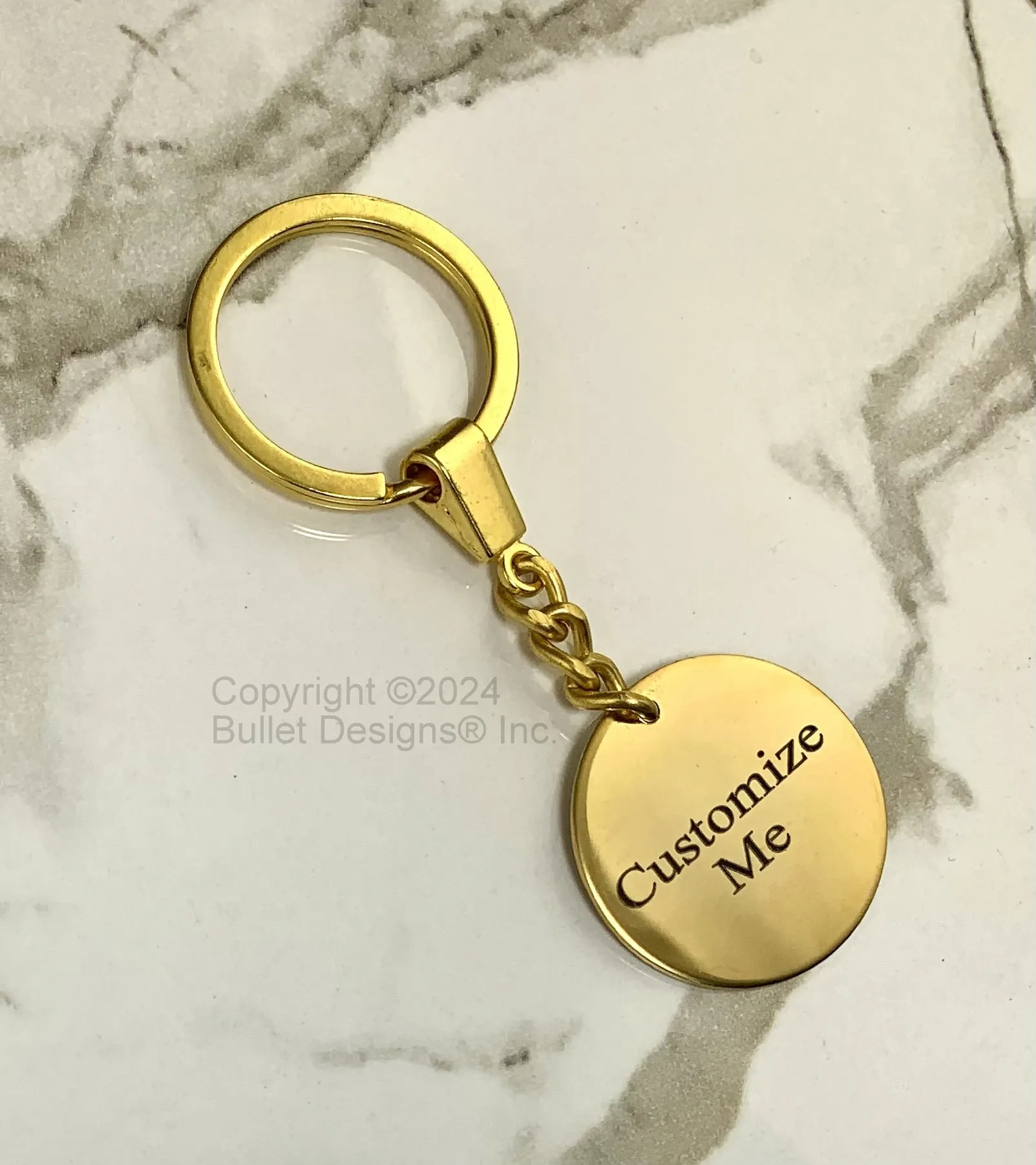 Custom Laser Engraved Gold Disc Keychain, Disc 1.18"/29.8mm Diameter, Overall Length 86.1mm/3.39", Birthday, Anniversary, Accessories