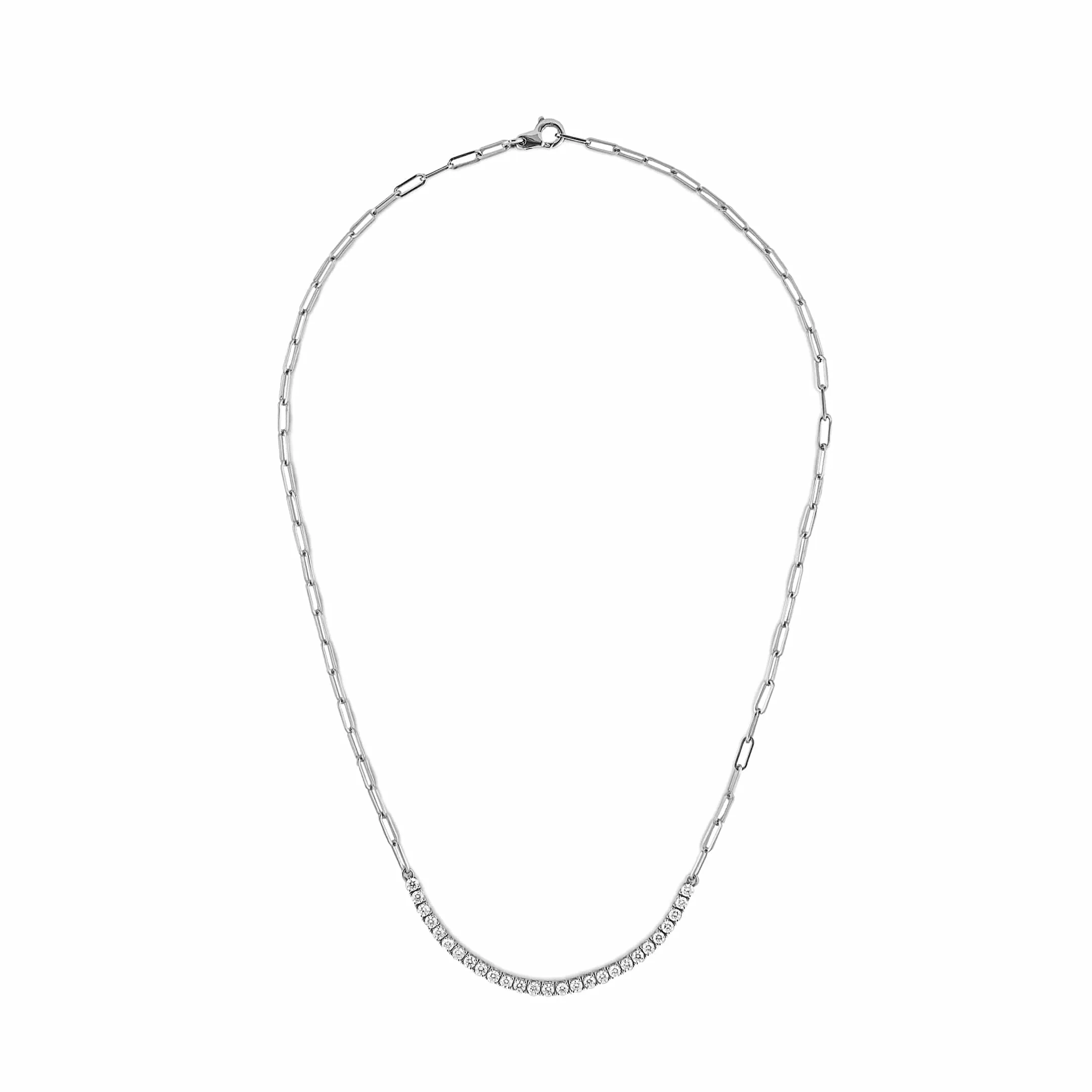 Diamond and White Gold Paperclip Chain Necklace