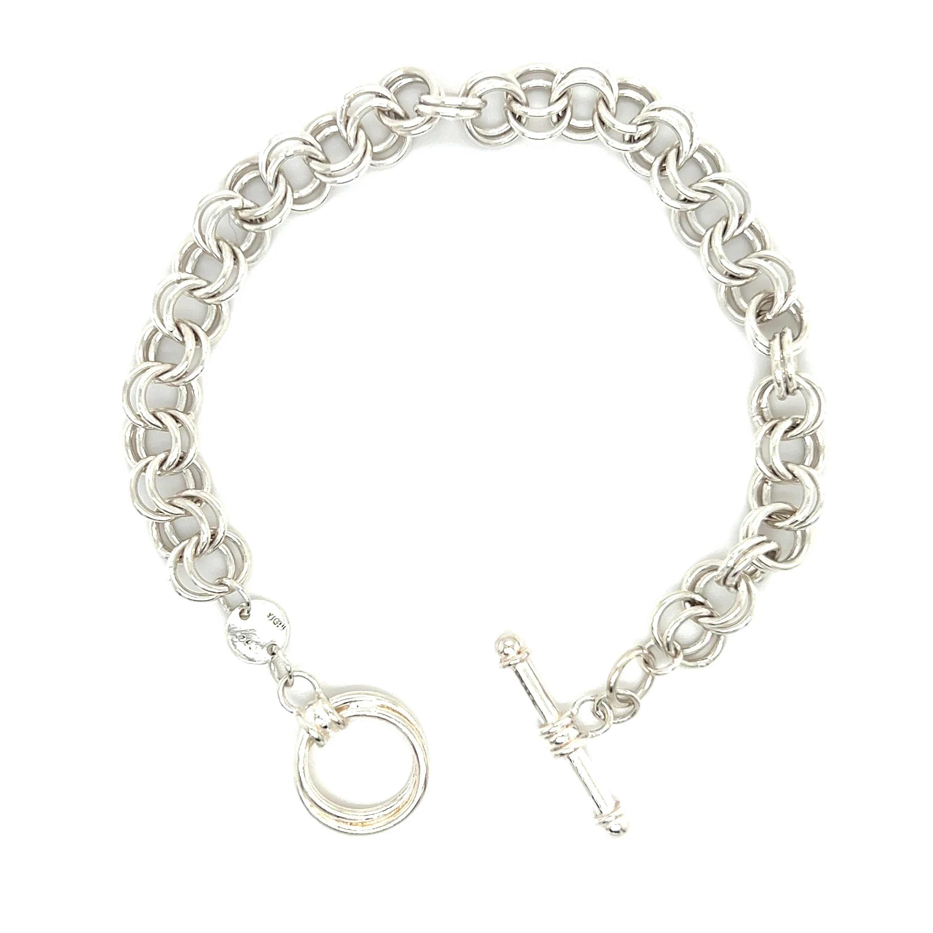 Double Link Chram Bracelet with Toggle Clasp in Sterling Silver