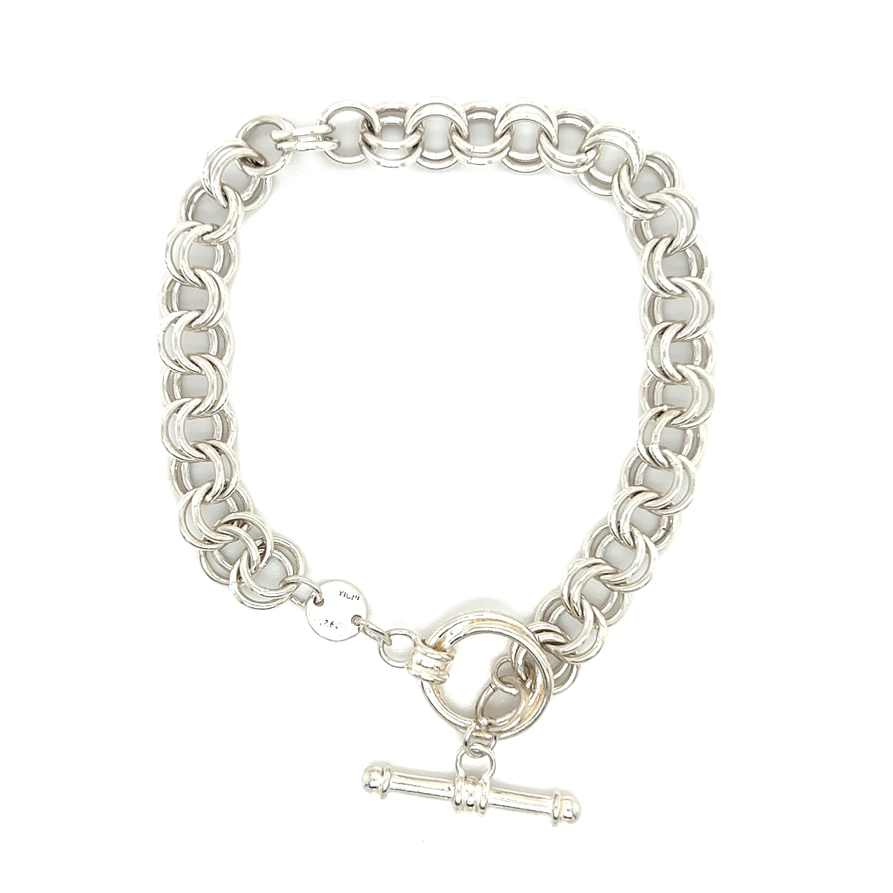 Double Link Chram Bracelet with Toggle Clasp in Sterling Silver