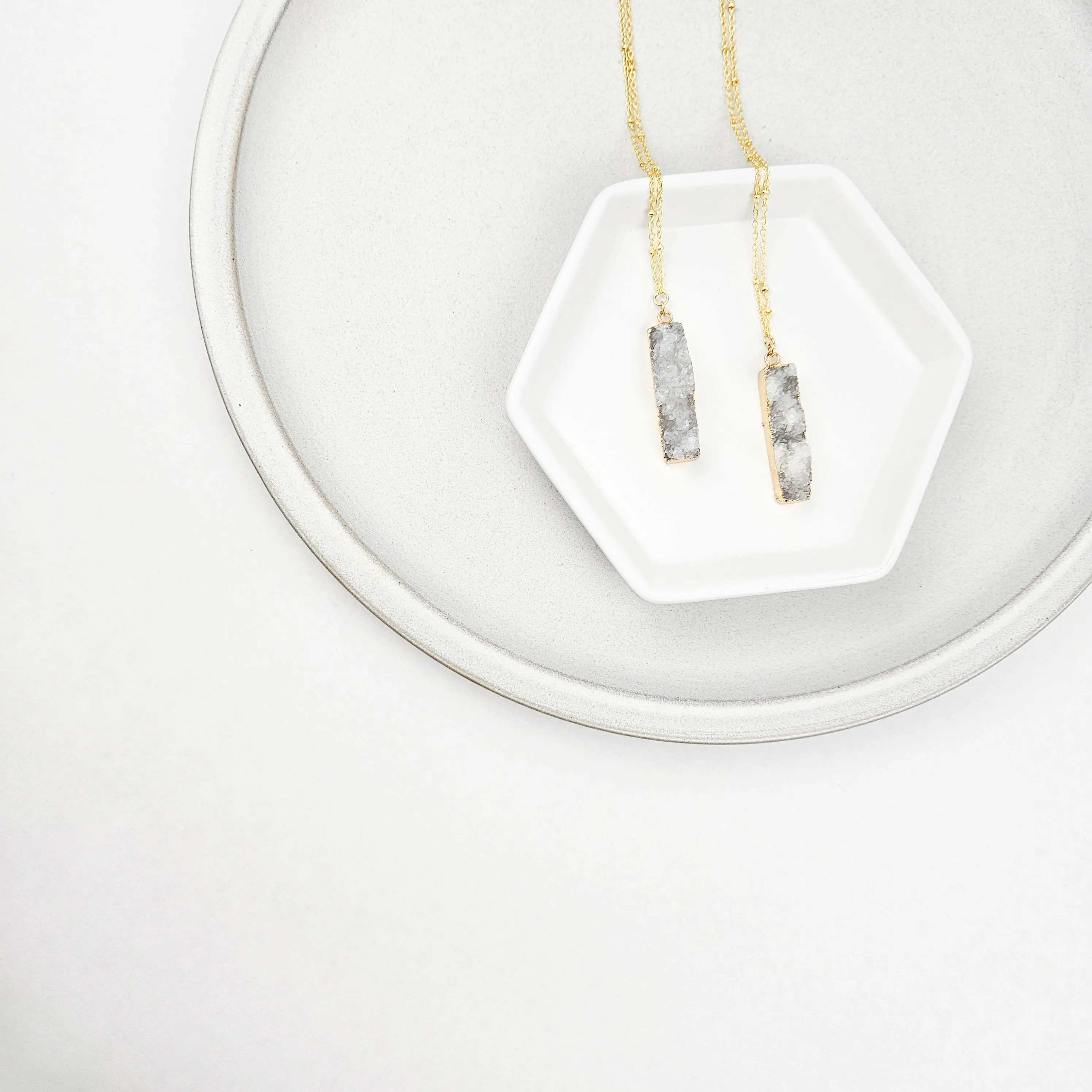 Druzy Quartz Bar Gold Necklace