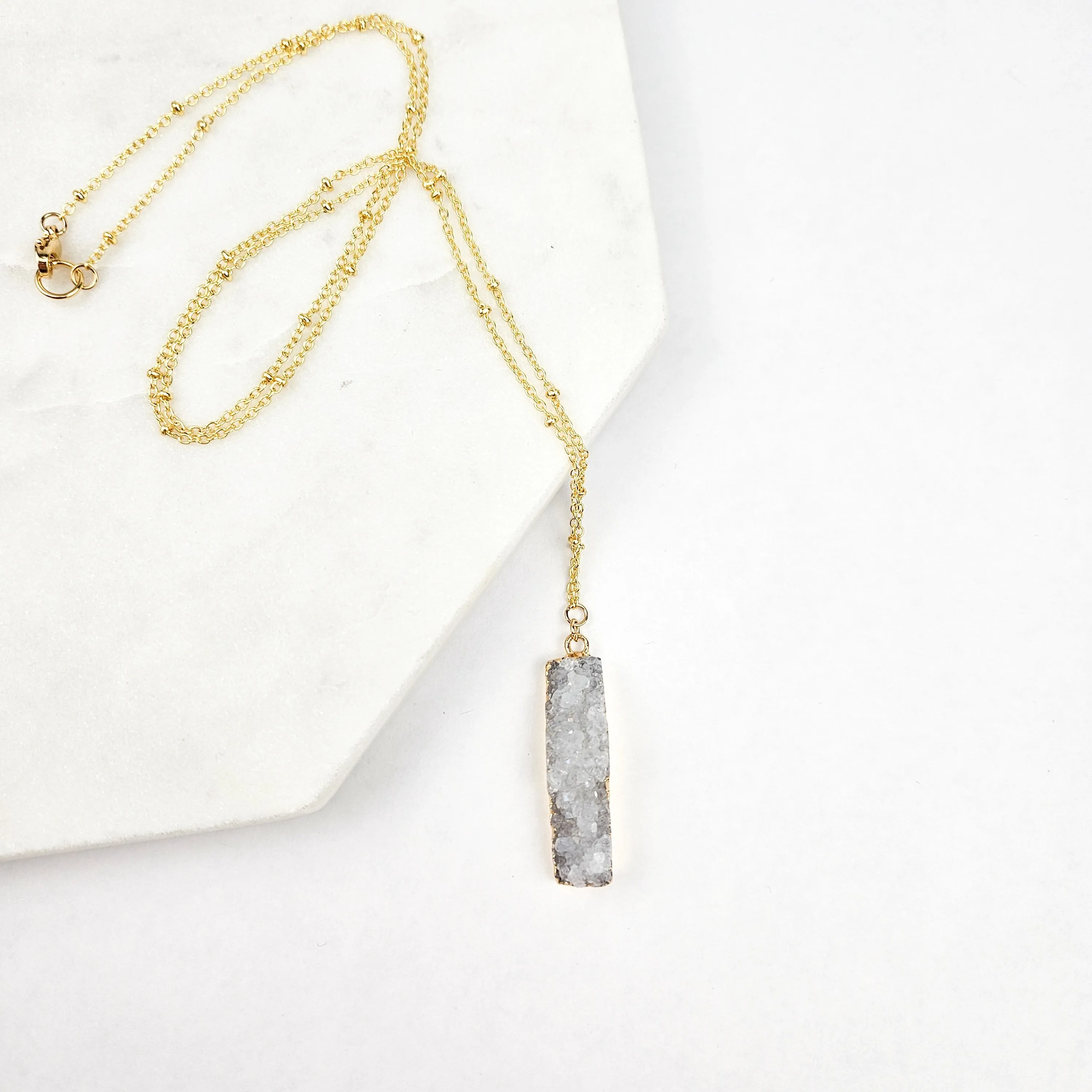 Druzy Quartz Bar Gold Necklace