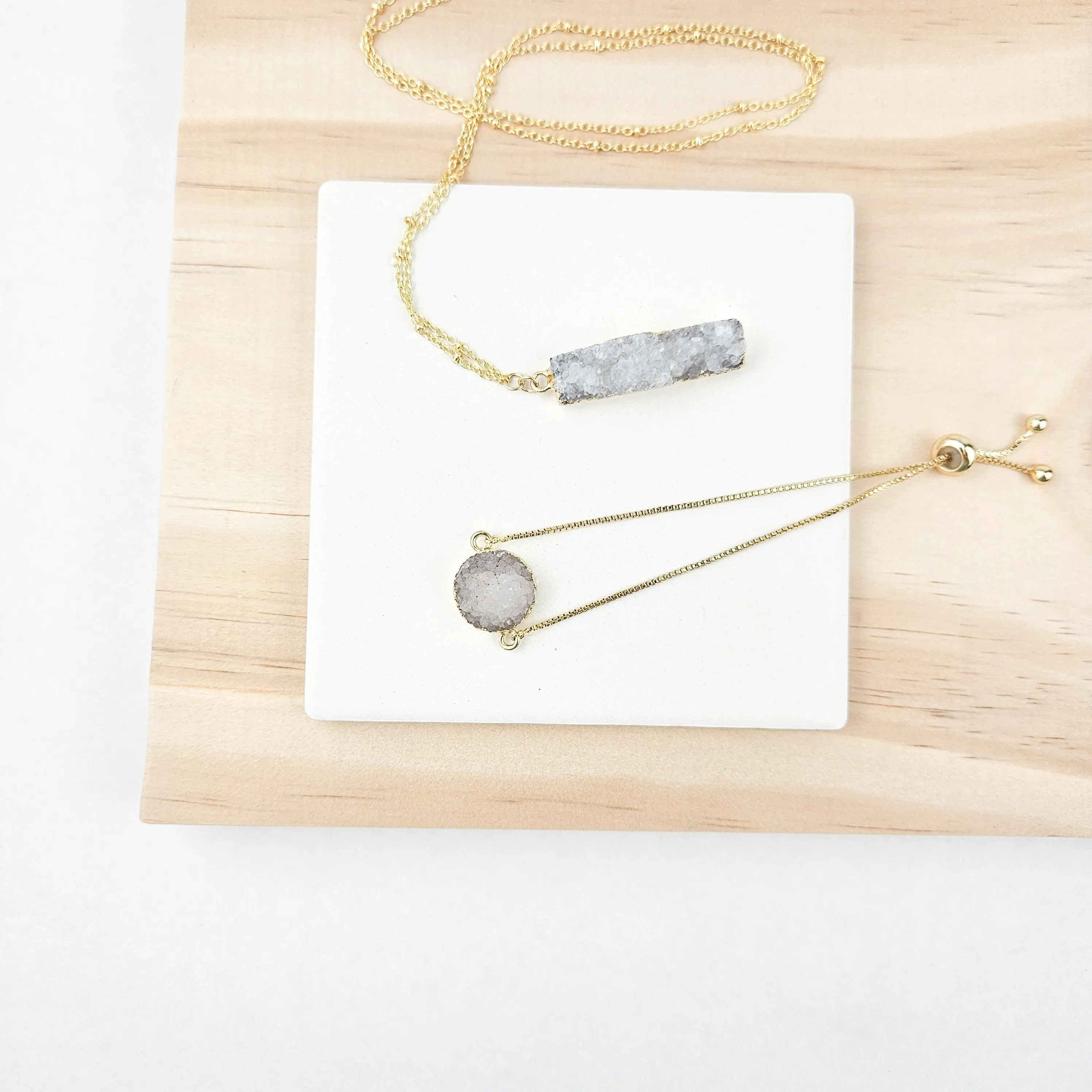 Druzy Quartz Bar Gold Necklace