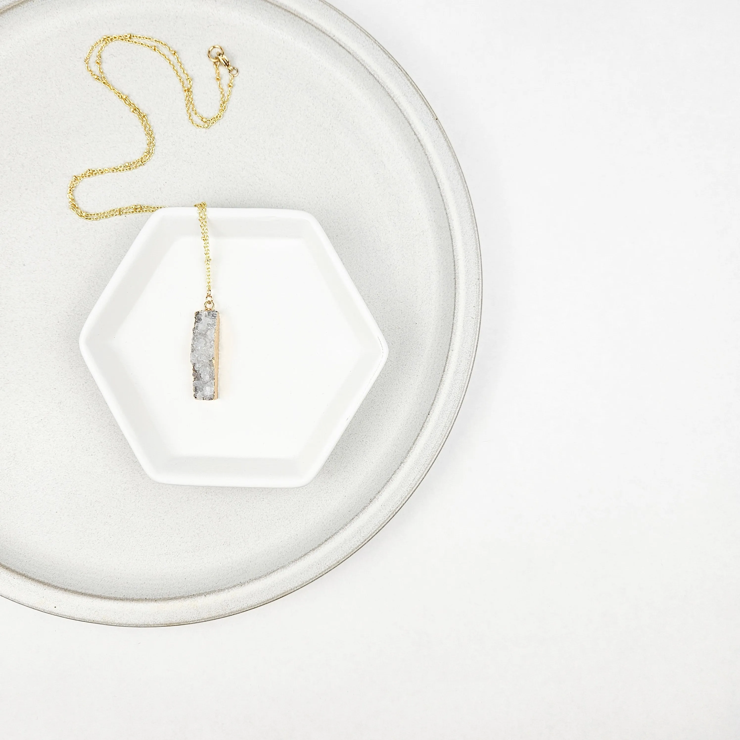 Druzy Quartz Bar Gold Necklace