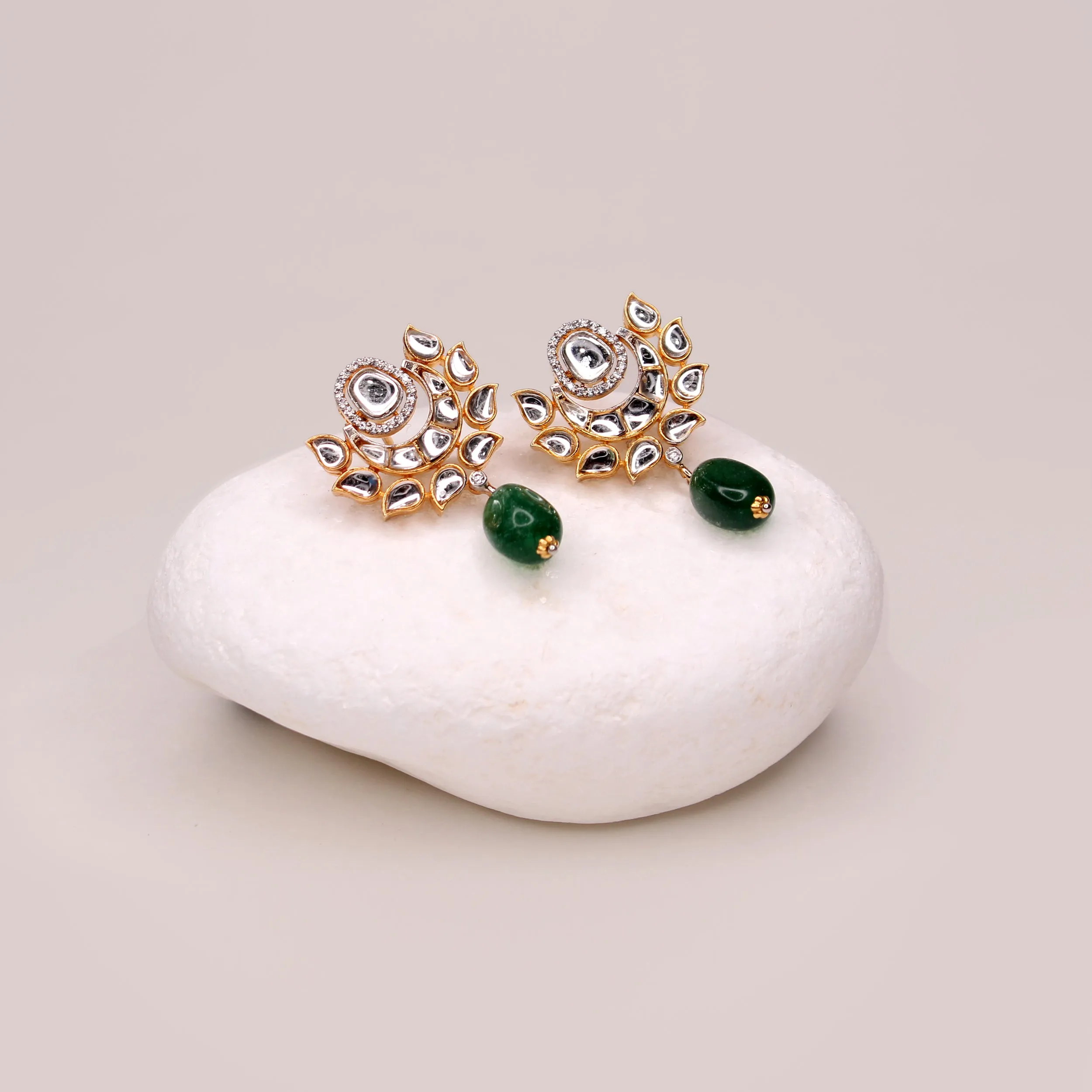 Earrings in Kundan Jade and Zircons