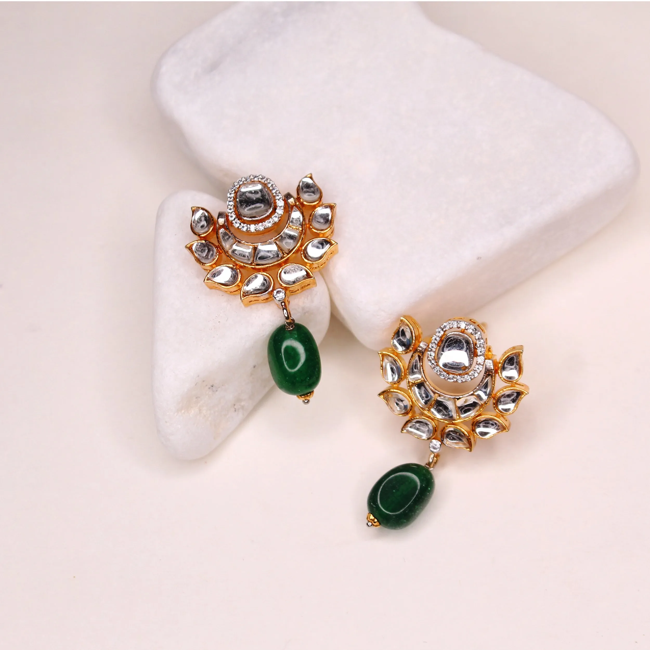 Earrings in Kundan Jade and Zircons