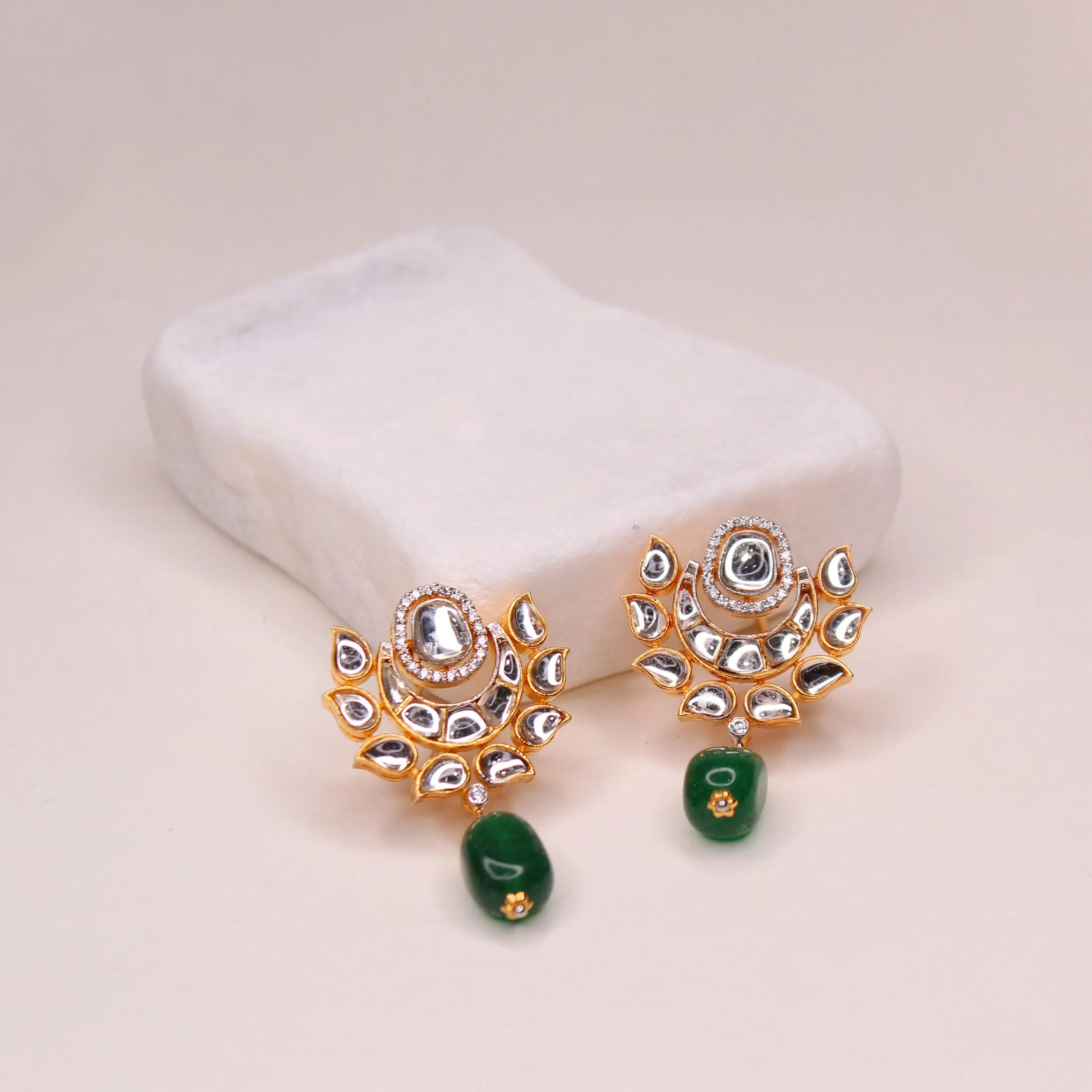 Earrings in Kundan Jade and Zircons