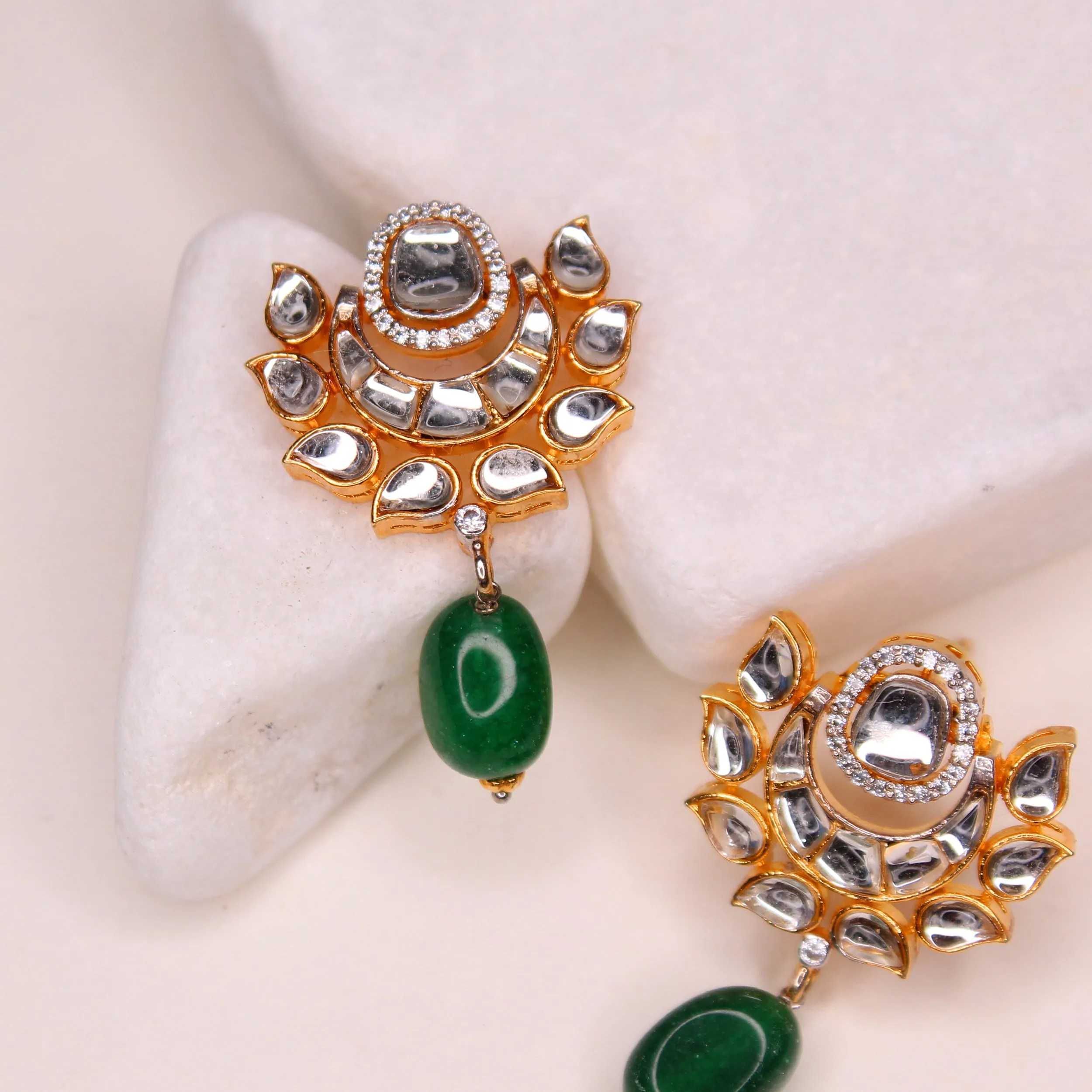 Earrings in Kundan Jade and Zircons