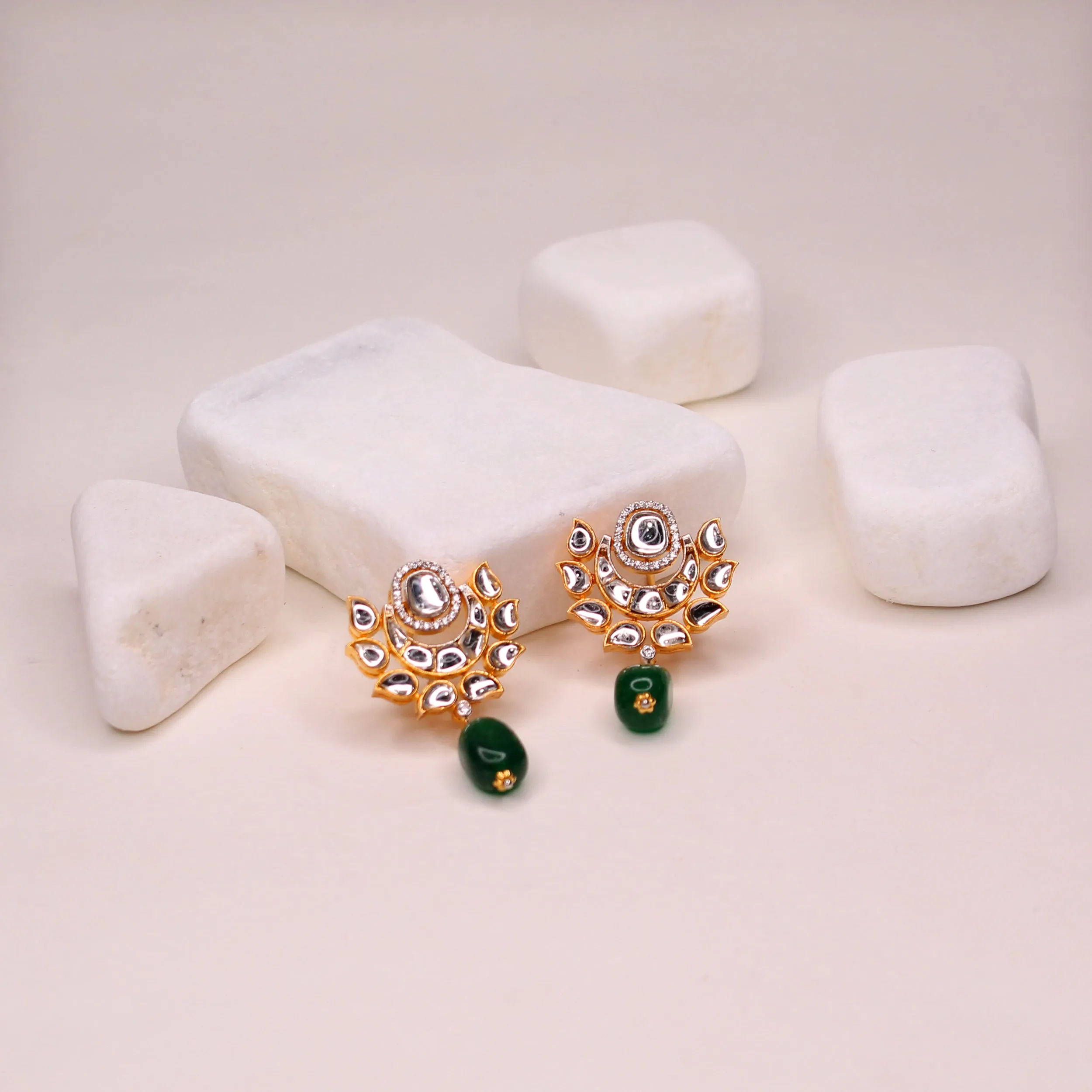 Earrings in Kundan Jade and Zircons