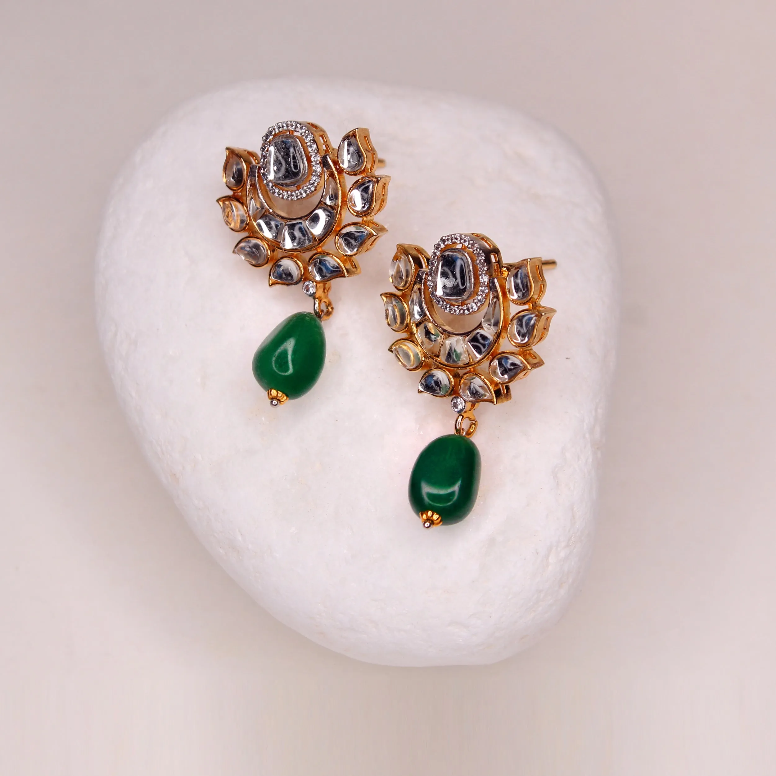 Earrings in Kundan Jade and Zircons