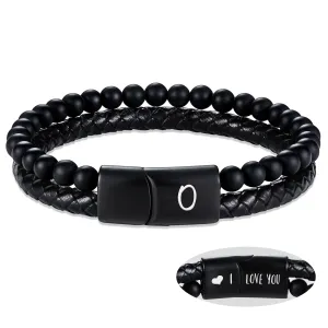 eather Bracelet for Men Initial O Layered Black Beaded Bracelets I Love You Gifts for Him