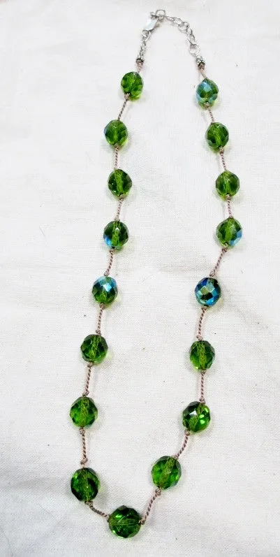 EMERALD GREEN GLASS BEADED KNOT Sterling Silver Necklace Collar Choker Red Carpet