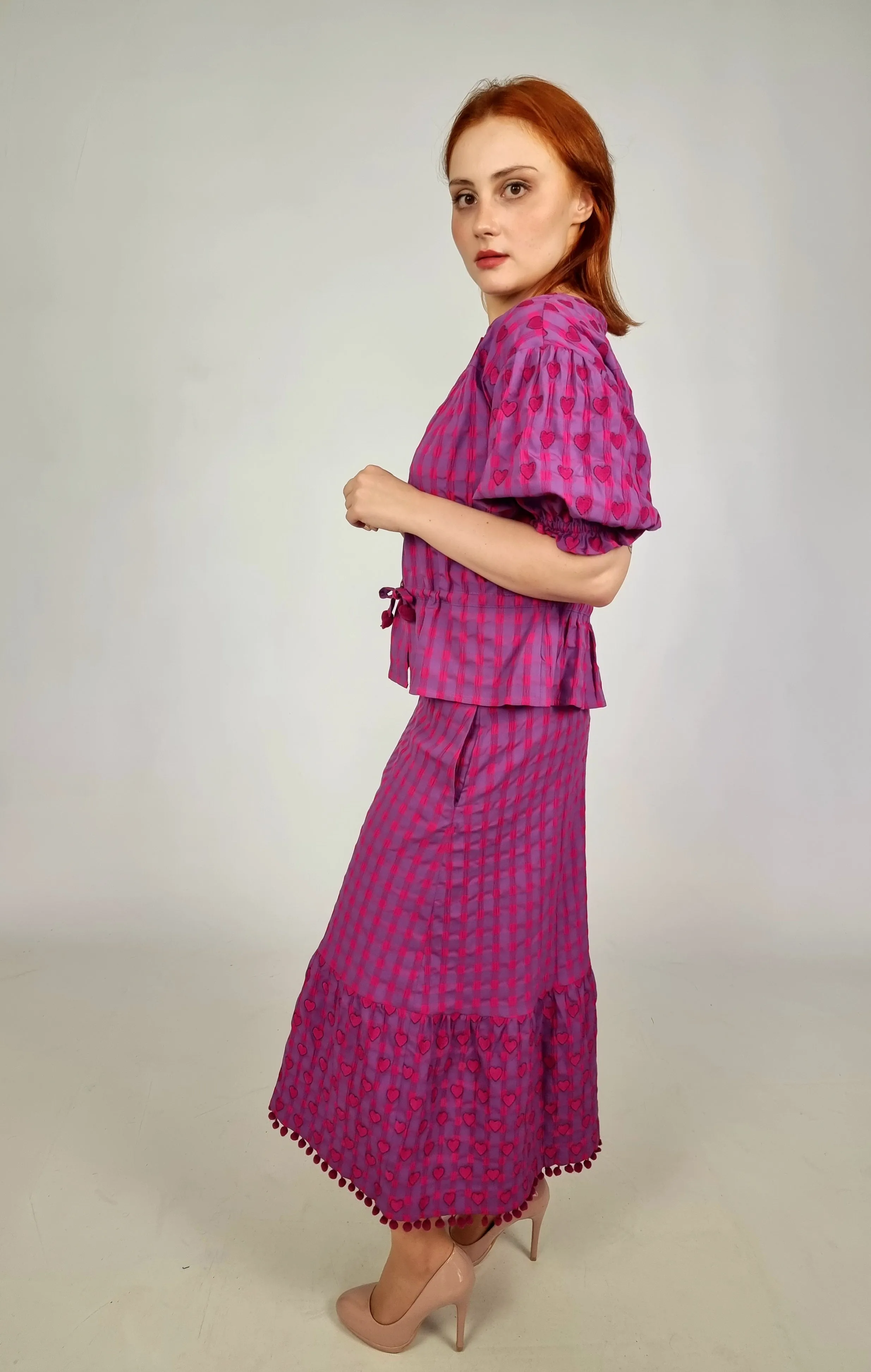 Emily Lovelock Pink Dobby Jacquard Blouse & Jacquard Skirt