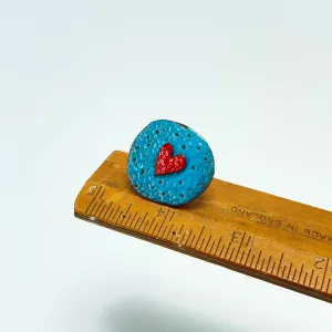 Enamel heart brooch - blue / red